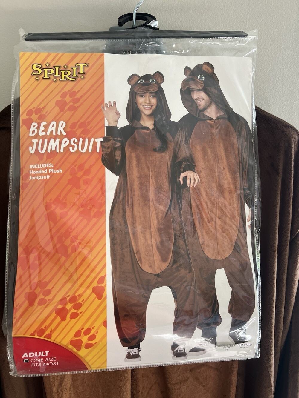 Spirit Halloween Bear Costume Hood Adult One Size Cosplay Brown